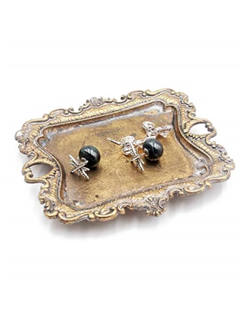 Small Antique Trinket Dish Vintage Gold Metal Jewelry Tray, Ring Holder